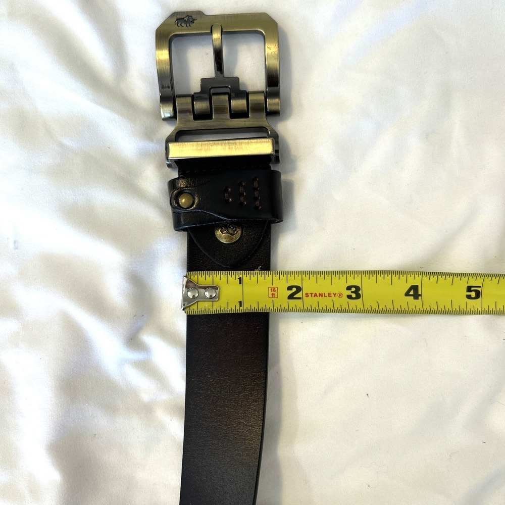 Bison Denim Mens Dark Brown 100% Leather‎ Belt Brass Roller Buckle Size 46 115cm - Picture 7 of 9